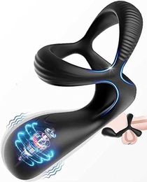 Sex Toy Ring Vibrating Cock FOLANVOFF Silicone Stretchy Penis Rings with 10 Vibrations 3 in 1 Pens for Men Erection Rechargeable Mens TNIK