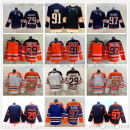 Movie College Hockey Wears Jerseys Stitched 29LeonDraisaitl 97ConnorMcDavid 91EvanderKane Men youth Women Reverse retro Blank Black White Orange Blue Jersey