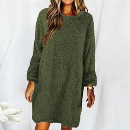 Casual Dresses Women Sweater All Match Comfy Solid Colour Long Sleeve Autumn Dress For Daily Wear