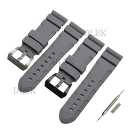 24mm 26mm Buckle 22mm Men Watch Band Grey Diving Silicone Rubber Sport Bracelet Strap Stainless Steel Buckle for Panerai LUMINOR247B