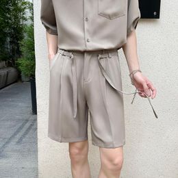 Men's Shorts Summer Belt Suit Men Fashion Society Mens Dress Korean Loose Straight Ice Silk Formal M-2XL