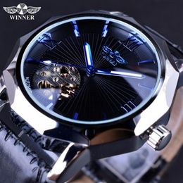 Winner Blue Hands Design Transparent Skeleton Small Fashion Dial Display Mens Watches Top Brand Luxury Automatic Fashion Watches214k