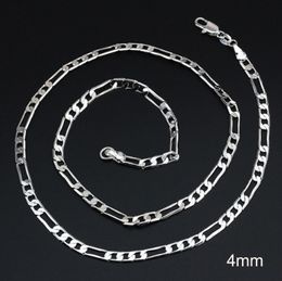 4MM 925 Solid Sterling Silver Chains Women's Figaro Link Necklace 16"-30"