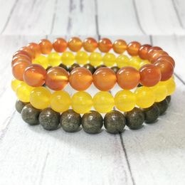 Strand MG0305 8 Mm Natural Gem Stone Bracelet Set High Quality Pyrite Carnelian Chakra Wrist Mala Yoga