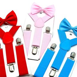 34 Colour Kids Suspenders Bow With Tie Set Party Favour Boys Girls Braces Elastic Y-Suspenders with Bow Tie Fashion Belt or Children Baby ss1213