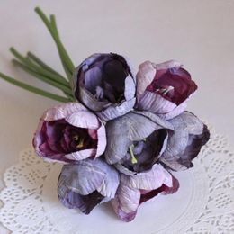Decorative Flowers Artificial 7heads Tulips European-style Silk Pography Props Wedding Bride Holding Luxury Home Decor Bunch