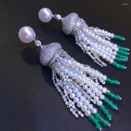 Dangle Earrings Long Tassels Drop Earring 925 Sterling Silver With Natural Fresh Water Pearl And Cubic Zircon Trendy Fine Women Jewellery