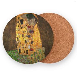 Table Mats Gustav Klimt Oil Painting Round Shape Wooden Coasters Dia 10cm Wine Coffee Tea Cup Home Decor Cork For Glasses
