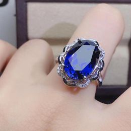 Cluster Rings Fine Jewellery 925 Sterling Silver Inlaid Natural Sapphire Gemstone Luxurious Ring Support Detection Exquisite Noble