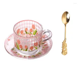 Coffee Tea Sets Fresh Glass Small Flower Cup Black Afternoon And Saucer Household Water Milky