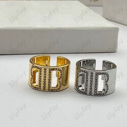 Fashion Diamond B Love Rings Designer Ring Luxury Jewellery Gold Letters Womens Shining Jewellry Men Adjustable Size 925 Silver With Box