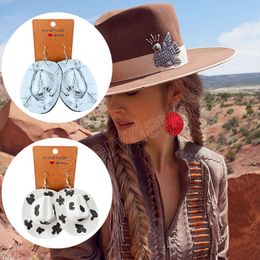 Vintage Cowboy Hat Shape Dangle Hook Earrings Big Pendant Resin Earring For Women Girls Fashion Jewellery Party Gifts