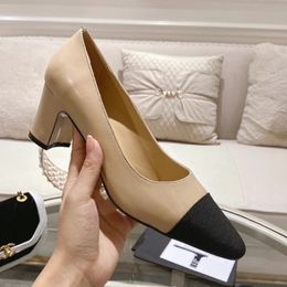 Spring and Autumn Dress Shoes Period Fashion designer & accessories shoes leather color matching women's retro thick wedding casual 6.5Cm high heel outdoor