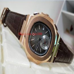 Luxury Classic Series Watch 40mm Leather bracelet Nautilus 5980R-001 18k Rose Gold Asia Transparent Mechanical Automatic Mens Watc196O