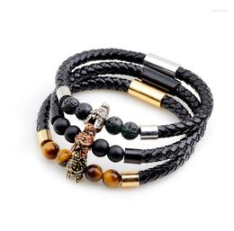 Strand Sell Seven Chakras Leather Bracelet Alloy Yoga Lava-rock Energy 3pcs/lot
