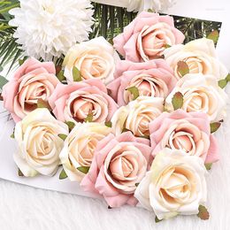 Decorative Flowers 7cm Silk Pink Artificial Rose Flower Heads Scrapbooking For Home Garden Wedding Birthday Decoration Fake