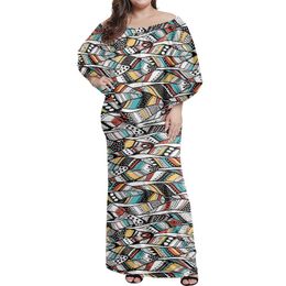 Party Dresses Sell Like Cakes Off-The-Shoulder Large Front Skirt Bohemian Tribal Pattern Design Doodle Seamless Summer Women's Clothing