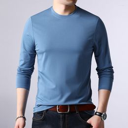 Men's T Shirts Man's T-shirt Spring Autumn Silk T-shirts Korean Long Sleeve White Tshirt Mens Clothes Solid Color Shirt Homme KJ7079