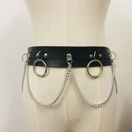 Belts 2022 Unisex Men Women Punk Harness Wide Leather Waist Hologram Circle Cool Gothic Metal Chain Strap Accessories