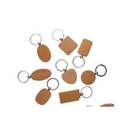 Keychains Lanyards Beech Wood Keychain Pendant Bank Carving Diy Lage Decoration Key Ring Buckle Creative For Promotion Wholesale D Oty3X