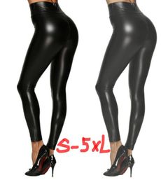 Women039S Leggings de cuero sint￩tico el￡stico Tama￱o grande Molcadas de cintura alta sexy Pantalones de cuero brillante S5XL2592070