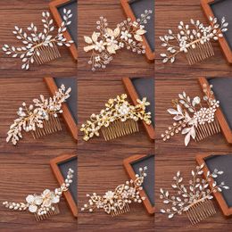 Women Hair Comb Jewelry Wedding Hair Accessories Rhinestone Pearl Bridal Comb Jewelry Light Gold Comb Headpiece