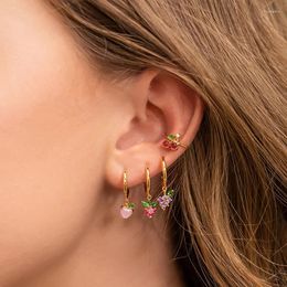 Backs Earrings Fashion Korean Trend Jewellery Ear Cuffs Clip For Women 18k Gold Crystal Fruits Charm Apple Cherry Pineapple Wholesale