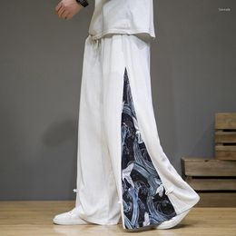 Ethnic Clothing Cotton Linen Wide Leg Pants Mens Chinese Style Patchwork Vintage Man Trousers 2022 Summer Harem Male Fashion KK3837