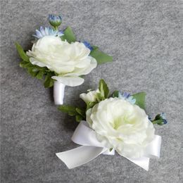 Decorative Flowers WeddingBobDIY Artificial Flower Bride Wrist Corsages Groom Boutonniere Wedding Bridal Hand Home Party Suit Decoration