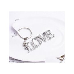 Keychains Lanyards Romantic Diamond Letter Keychain Pendant Metal Love Keyring Couple Key Chain Creative Accessories Gifts Drop De Otr80