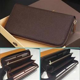 Designer- 6 Colours fashion single zipper designer men women leather wallet lady ladies long purse with orange brown box dust bag c310a