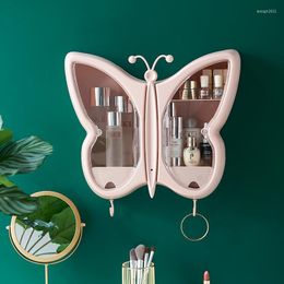 Storage Boxes Creative Butterfly Makeup Organizer Box Punch-free Dust-proof Bathroom Wall-mounted Rack Cosmetic