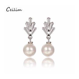 Charm Zircon Stones Clear Dangle Earring Stud White Simated Pearl Earrings For Women Lady Girls Party Jewellery Bridesmaid Gifts Drop D Ot2Lg