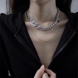 Chains Punk Miami Cuban Chunky Chain Necklace For Women Men Trendy Zircon Imitation Pearls Collar Statrment Grunge Y2K Jewelry