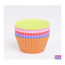 Cake Tools 12Pcs/Set Sile Cupcake Mould Muffin Round Shape Tool Baking Pastry Kitchen Gadget Bakeware Drop Delivery Home Garden Dining Otypt