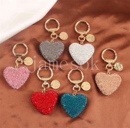 Creative 6 Colour Full Rhinestone Heart Key Chains Couple Peach Heart Car Keychain Women Handbag Pendant Keyring Gift DE925