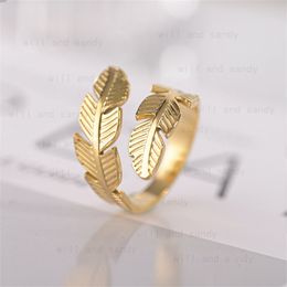 Stainless Steel Angel Wing Feather Ring Band Adjustable Wrap Hip Hop Rings for Women Men Fashion Fine Jewellery Will and Sandy