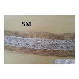 Christmas Decorations Wholesale 5M Natural Jute Burlap Hessian Ribbon With Lace Trims Tape Rustic Wedding Decor 41114006 Drop Delive Otm7O