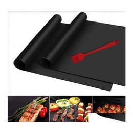 Bbq Tools Accessories 2Pcs/Lot 0.2Mm Thick Ptfe Barbecue Grill Mat 33X40Cm Nonstick Reusable Mats Sheet Foil Liner Drop Delivery H Otoai