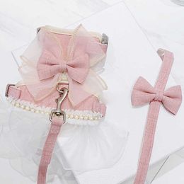 Dog Collars Leashes Dog Cat Harness Leash Set Adjustable Lace Bowknot Pet Harnesses Cute Puppy Dog Princess Dress Skirt Walking Lead Chihuahua York T221212