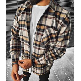 Mens Shirt T-shirt Plus Sizes Designer Plaid Pocket Long Sleeve Jacket Blouses Cardigan Casual Shirts Coat 15 Colours 3xl 4xl 5xl