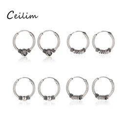 Hoop Huggie Punk Vintage Circle Earrings Female Knotted Ancient Sier Round Ear Ring For Women Men Wholesale Jewelry Drop Delivery Ototh