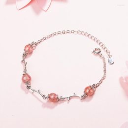 Link Bracelets Sole Memory Sweet Strawberry Crystal Branches Leaves Silver Colour Temperament Female Literary Resizable SBR112