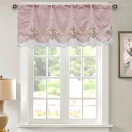 Curtain Korean Style Garden Rose Embroidery Short Curtains For Room Pink Half Cloth Drapes Valance Window Kitchen Door