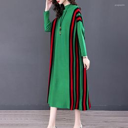 Casual Dresses Jenvon Coran 2022 Women Large Size Knitted Pullover Swater Dress With Stripe Details.
