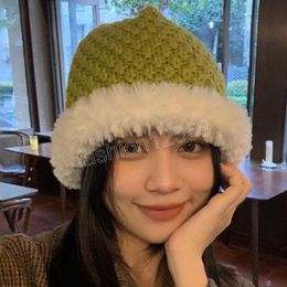 Korean Plush-edged Beanies Hats for Women Winter Warm and Cold-proof Versatile Ear Protection Knitted Caps