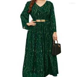 Casual Dresses Women Maxi 2022 Spring Green Large Long Sleeve Luxury Designer Chic Elegant Evening Party Robe Clothing L- 4XL