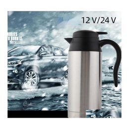 Water Bottles Car Electric Kettle 750Ml 12V/24V Stainless Steel Cigarette Lighter Heating Mug Travel Thermoses Drop Delivery Home Ga Otfkh