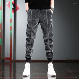 Men's Pants Corduroy Men Winter Casual Elastic Waist Pencil Fashion Badge Dark Gray Joggers Trousers CP2039