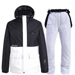 Skiing Jackets Ski Suit Men Women Black White Splicing Winter Snow Jacket Warm Windproof Thickened Snowboard Pants Waterproof Alpine